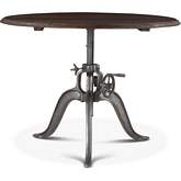 Artezia 48" Round Adjustable Crank Dining Table in Weathered Gray Teak & Iron