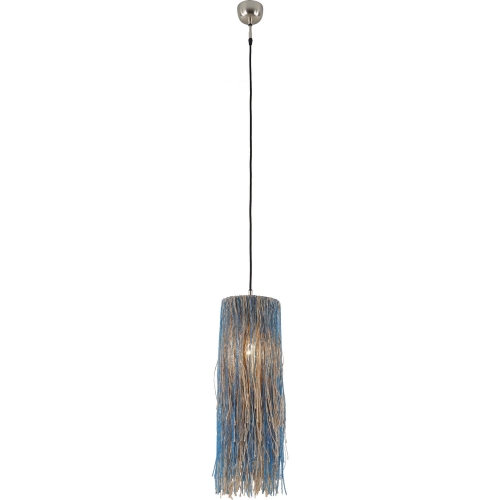Bali Hanging Ceiling Pendant Light in Blue Glass Beads, Jute & Nickel