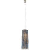 Bali Hanging Ceiling Pendant Light in Blue Glass Beads, Jute & Nickel