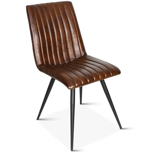 Brisben Dining Chair in Hand Washed Chestnut Brown Leather & Black Iron (Set of 2)