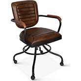 Brisben Office Chair in Antique Whiskey Brown Leather, Iron & Wood