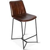 Brisben Counter Stool in Hand Washed Chestnut Brown Leather & Black Iron (Set of 2)