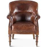 Charles Deconstructed Accent Arm Chair in Distressed Cigar Leather, Wood & Burlap