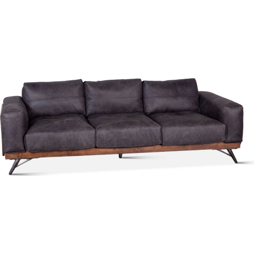 Chiavari Sofa in Antique Ebony Top Grain Leather, Wood & Metal