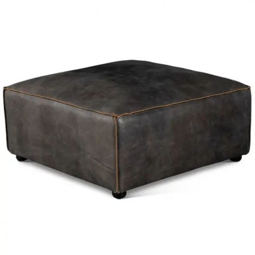Chiavari Ottoman in Distressed Antique Ebony Black Leather