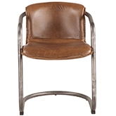Chiavari Dining Chair in Distressed Chestnut Brown Leather & Brushed Metal (Set of 2)