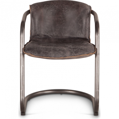Chiavari Dining Chair in Distressed Antique Ebony Leather & Brushed Metal (Set of 2)