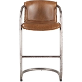 Chiavari Bar Stool Chair in Distressed Chestnut Brown Leather & Brushed Gunmetal (Set of 2)