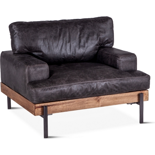 Chiavari Accent Arm Chair in Washed Antique Ebony Top Grain Leather