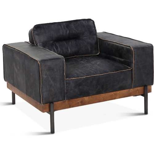 Chiavari Accent Arm Chair in Distressed Antique Ebony Black Top Grain Leather