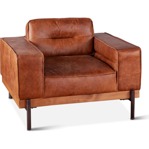 Chiavari Accent Arm Chair in Distressed Vintage Cognac Brown Top Grain Leather