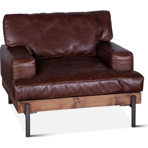 Chiavari Accent Arm Chair in Red Brown Leather, Wood & Metal