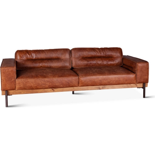 Chiavari Sofa in Vintage Cognac Top Grain Leather, Wood & Metal