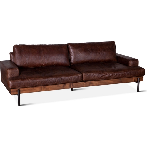 Chiavari Sofa in Reddish Brown Top Grain Leather, Reclaimed Oak & Metal