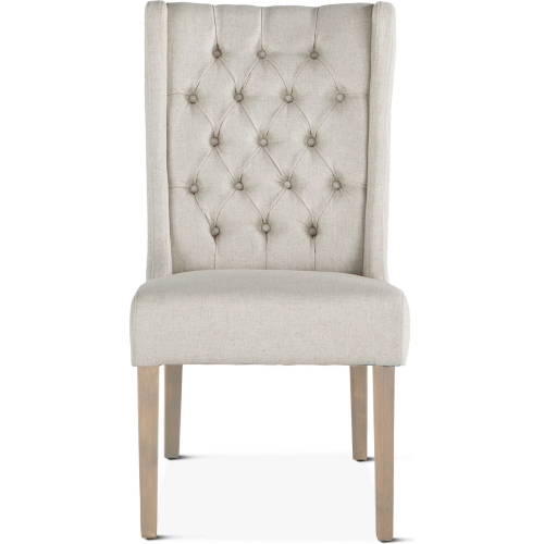 Chloe Dining Chair in Tufted Off White Linen Blend Fabric & Wood (Set of 2)
