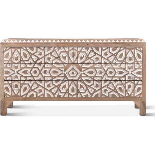 Haveli Dresser in Geometric Hand Carved Natural Finish Mango Wood
