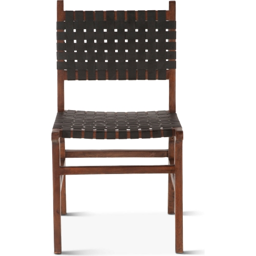 Lisbon Dining Chair in Black Leather & Brown Mango Wood