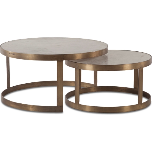 Leonardo Nesting Coffee Table Set in White Marble & Antique Bronze Iron