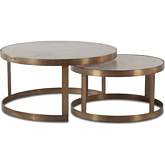 Leonardo Nesting Coffee Table Set in White Marble & Antique Bronze Iron