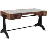 Melbourne Office Desk in Rustic Teak with Natural Marble Inlay & Cast Iron