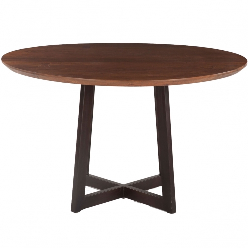 Mapai 48" Round Dining Table in Walnut Finish Acacia Wood & Iron