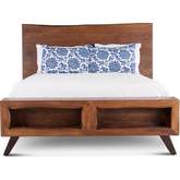 Nottingham Queen Bed in Walnut Finish Live Edge Acacia Wood & Iron