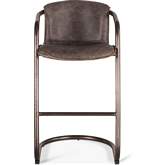 Chiavari Bar Stool in Distressed Antique Ebony Leather & Brushed Metal (Set of 2)