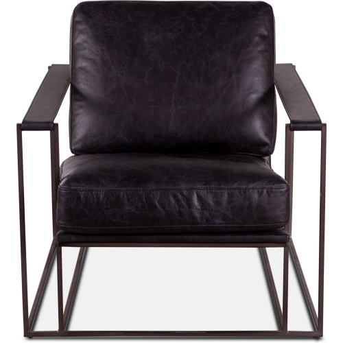 Portlando Accent Arm Chair in Distressed Black Top Grain Leather & Iron