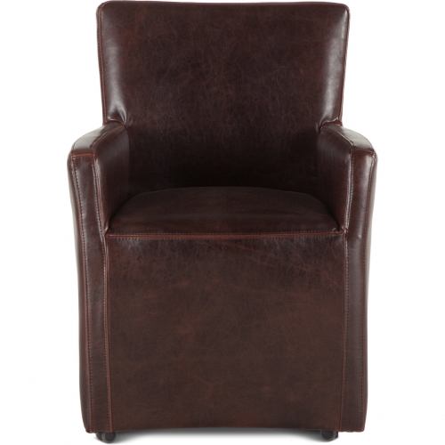 Lily Accent Arm Chair with Wheels in Brown Leather