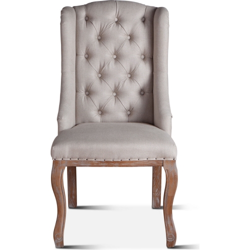 Portia Dining Chair in Tufted Off White Linen & Washed Wood