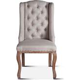 Portia Dining Chair in Tufted Off White Linen & Washed Wood