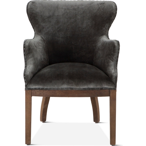 Charles Deconstructed Accent Arm Chair in Wood, Burlap & Gray Velvet