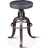 Sterling Adjustable Bar Stool in Vintage Black Leather & Iron
