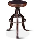 Sterling Adjustable Bar Stool in Vintage Brown Leather & Distressed Bronze