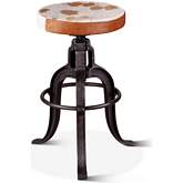 Sterling Adjustable Bar Stool in Cream & Brown Leather & Metal