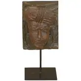 Curio Tribesman Head in Reclaimed Wood on Iron Stand