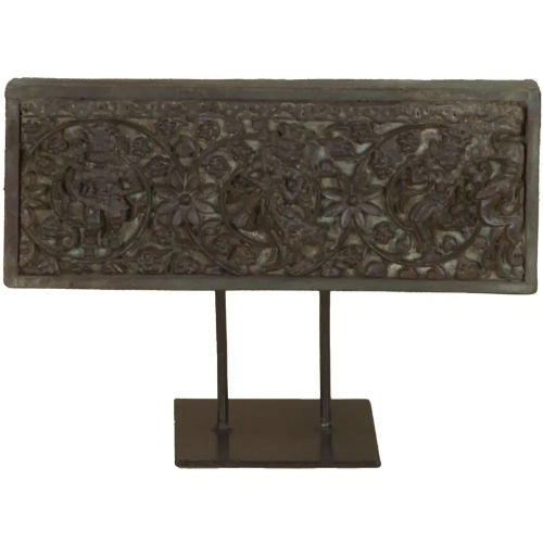 Curio 15" Carved Reclaimed Wood Panel on Reclaimed Iron Stand