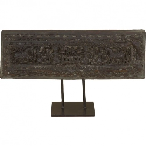 Curio 20" Carved Reclaimed Wood Panel on Reclaimed Iron Stand