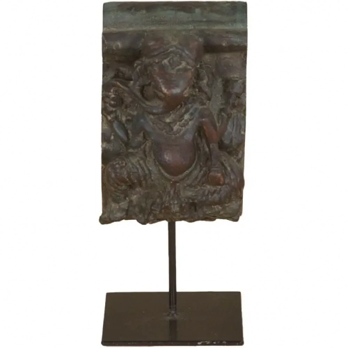 Curio Carved Reclaimed Wood Ganesha on Iron Stand