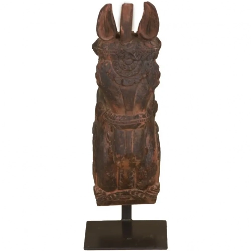 Curio Wooden Horse Head in Reclaimed Wood on Iron Stand