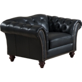 Mona Arm Chair in Tufted Black Top Grain Leather w/ Nailhead Trim