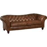 Mona Sofa in Tufted Light Brown Top Grain Leather w/ Nailhead Trim
