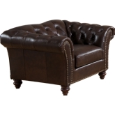 Mona Arm Chair in Tufted Dark Brown Top Grain Leather w/ Nailhead Trim