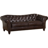 Mona Sofa in Tufted Dark Brown Top Grain Leather w/ Nailhead Trim