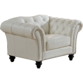 Mona Arm Chair in Tufted Ivory White Top Grain Leather w/ Nailhead Trim