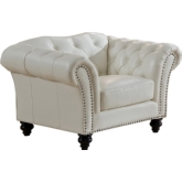 Mona Arm Chair in Tufted Ivory White Top Grain Leather with Nailhead Trim by Jane Home Furniture
