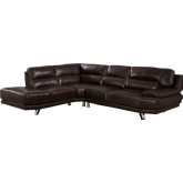 Vivian Left Facing Chaise Sectional in Dark Brown Top Grain Leather
