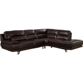 Vivian Right Facing Chaise Sectional in Dark Brown Top Grain Leather