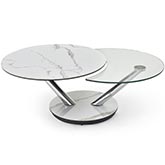Moon Coffee Table in Clear Glass, Marble Look & Metal