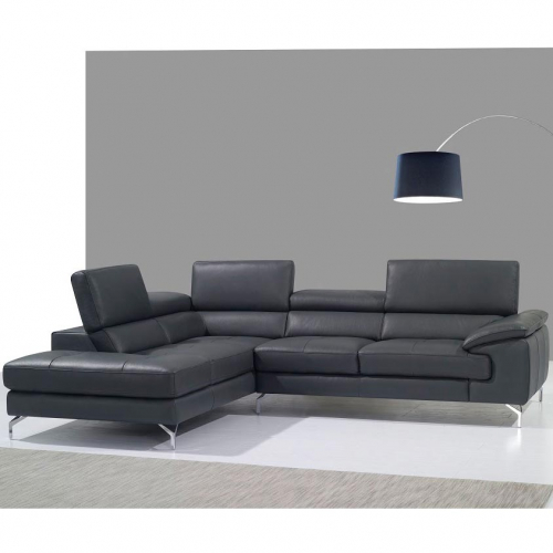 A973 Sectional Sofa with Left Facing Chaise in Grey Italian Leather